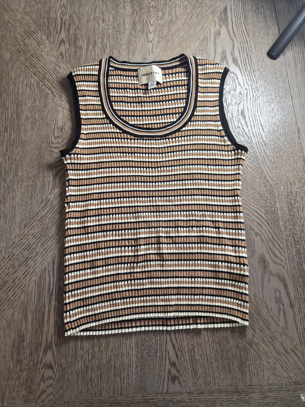 Industry Ribbed Stripe Tank - Black, Cream & Tan